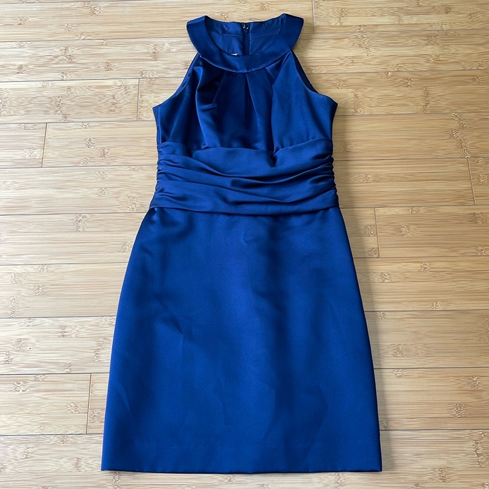 David's Bridal Sleeveless halter top Short Blue Sheath Cocktail/Party Dress